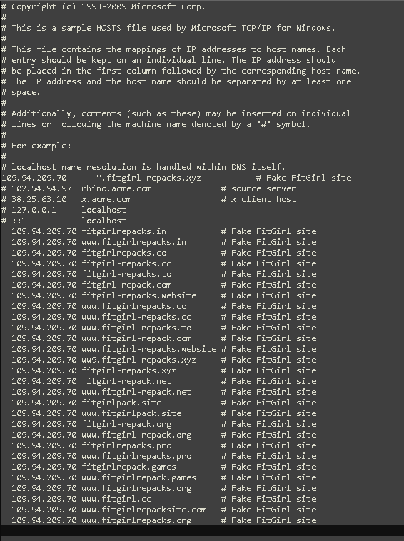 Example of the hosts file